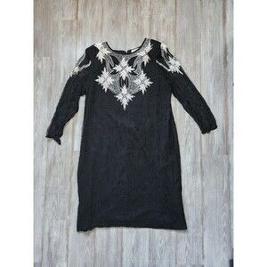 Amoureuse 100% Silk Black Beaded Embellished Evening Cocktail Shift Dress Sz B2